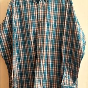 Casual Plaid Button-Down Shirt in Blue and Brown